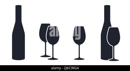 Bouteille de vin mousseux avec icône en verre ou illustration vectorielle représentant un symbole de boisson Illustration de Vecteur