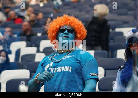 Les fans de Zenit ont vu lors du match de football de la Premier League russe entre Zenit Saint-Pétersbourg et Lokomotiv Moscou à Gazprom Arena. Score final; Zenit 3:1 Lokomotiv. (Photo de Maksim Konstantinov / SOPA Images/Sipa USA) Banque D'Images