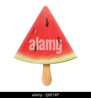 Illustration de la pastèque, glace aux fruits sur un bâton de bois, vecteur réaliste 3D isolé sur fond blanc Illustration de Vecteur