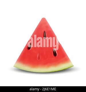 Tranche de pastèque. Vector 3D morceau de pastèque de fruits frais mûrs et réaliste isolé sur fond blanc. Illustration de la tranche de pastèque rouge juteuse wi Illustration de Vecteur