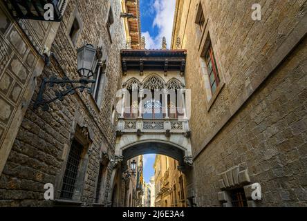 El Pont del Bisbe (pont de l’évêque) à Barcelone, Espagne. Banque D'Images