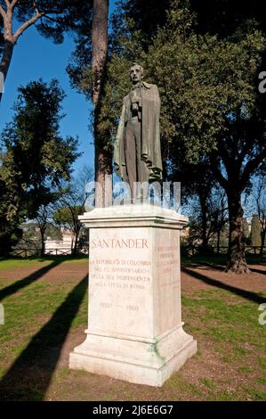 Bronze la statue du héros national colombien Francisco de Paula Santander (1792-1840) par le sculpteur Carlos Viejo, Parc de la Villa Borghèse, Rome, Lazio, Italie Banque D'Images