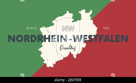 9 des 16 Etats d'Allemagne avec un nom, capitale et vecteur détaillé Nordrhein-Westfalen carte pour imprimer des affiches, des cartes postales et des t-shirts Illustration de Vecteur