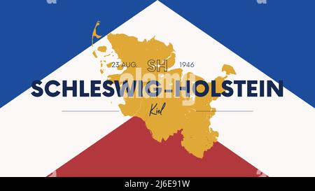 1 des 16 Etats d'Allemagne avec un nom, capitale et vecteur détaillé carte du Schleswig-Holstein pour imprimer des affiches, des cartes postales et des t-shirts Illustration de Vecteur