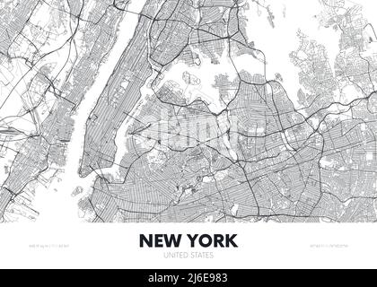 Plan de la ville New York USA, affiche de voyage Plan urbain détaillé, illustration vectorielle Illustration de Vecteur