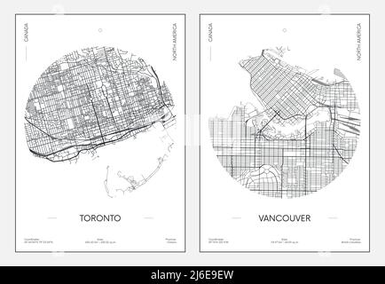 Affiche de voyage, plan urbain carte de la ville Toronto et Vancouver, illustration vectorielle Illustration de Vecteur