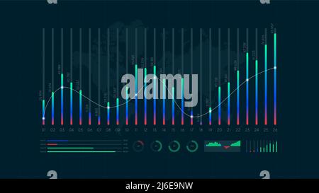 Tableau de bord graphique visualisation des Big Data, option binaire, statistiques et analyse de marché, illustration vectorielle Illustration de Vecteur