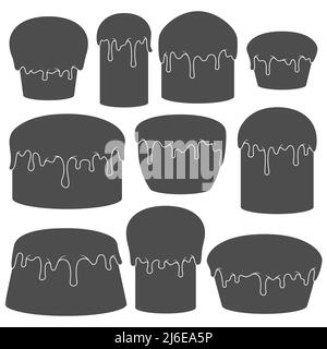 Jeu d'illustrations en noir et blanc avec gâteaux de Pâques. Objets vectoriels isolés sur fond blanc. Illustration de Vecteur