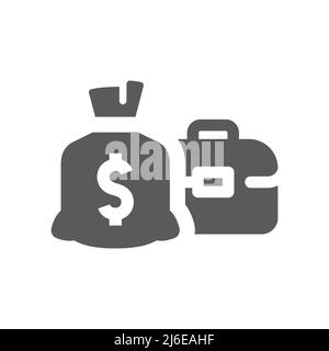 Icône de vecteur de ligne sac et porte-documents dollar. Symbole de sac d'argent et de caisse remplie. Illustration de Vecteur