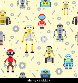 Motif coloré avec différents types de robots détaillés Illustration de Vecteur
