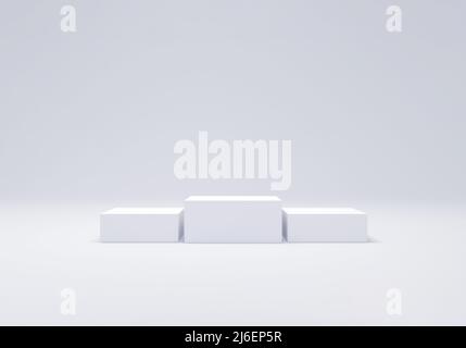 Podium minimaliste sur fond blanc de studio. Concept de réussite. 3d rendu. Banque D'Images