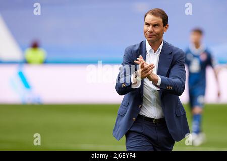 Rafael Nadal pendant le match de la Liga entre le Real Madrid et le RCD Espanyol a joué au stade Santiago Bernabeu le 30 avril 2022 à Madrid, Espagne. (Photo par Ruben Albarran / PRESSINPHOTO) Banque D'Images