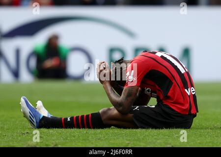 Rafael Leao (AC Milan) réagit pendant l'AC Milan contre ACF Fiorentina, le football italien série A match à Milan, Italie, mai 01 2022 Banque D'Images