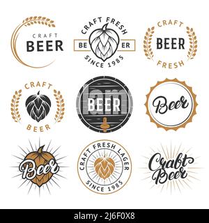 Ensemble vectoriel d'étiquettes de bière artisanale vintage, badges Illustration de Vecteur