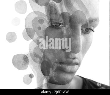 Peinture. Portrait d'un homme combiné à des éléments peints à la main Banque D'Images