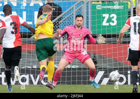 SITTARD - Zian Flemming de Fortuna Sittard a obtenu des scores lors du match néerlandais Eredivisiie entre Fortuna Sittard et Feyenoord au stade Fortuna Sittard le 1 mai 2022 à Sittard, pays-Bas. PNA JEROEN PUTMANS Banque D'Images