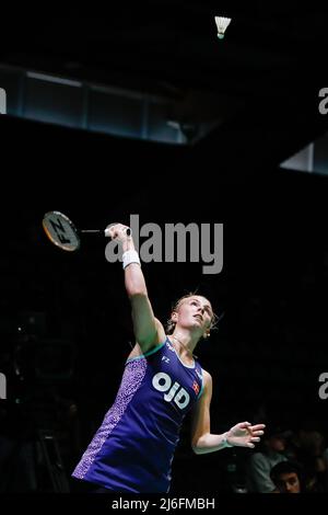 Mia Blichfeldt du Danemark, demi-finale lors des Championnats d'Europe de badminton 2022 le 29 avril 2022 au Centre sportif de Gallur à Madrid, Espagne - photo: Irina R Hipolito/DPPI/LiveMedia Banque D'Images