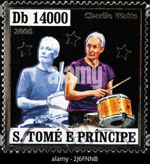 Portraits de Charlie Watts sur timbre-poste Banque D'Images