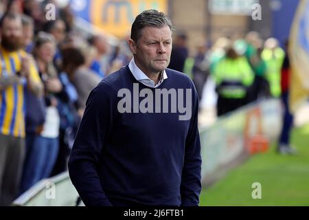 Shrewsbury, Royaume-Uni. Steve Cotterill, directeur de la ville de Shrewsbury, lors du match de la Sky Bet League One entre Shrewsbury Town et Wigan Athletic à New Meadow, le 30th 2022 avril à Shrewsbury, en Angleterre. (Photo de Tony Taylor/phcimages.com) Credit: PHC Images/Alamy Live News Banque D'Images