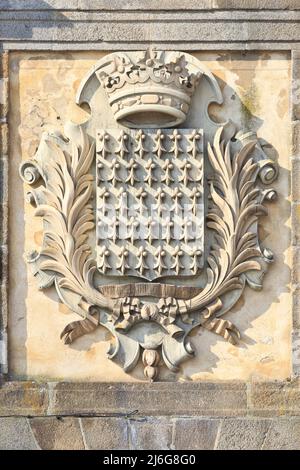 Gros plan des armoiries de Bretagne sur la porte Saint-Vincent à Saint-Malo (Ille-et-Vilaine), Bretagne, France Banque D'Images