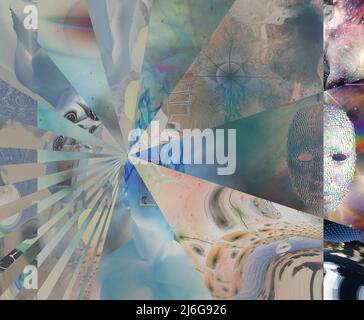 Visage humain avec porte ouverte et formes angulaires avec temps de vol et d'oeil et inversion partielle de couleur abstraite. 3D rendu Banque D'Images