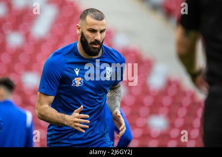 Mikael Ishak de Lech en action lors de la session d'entraînement officielle de Lech Poznan avant le match final de la coupe de Pologne Fortuna entre Lech Poznan et Rakow Czestochowa au stade national PGE. Banque D'Images