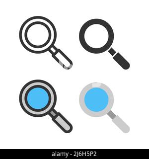 Loupe, laboratoire de sciences de la chimie coloré vecteur icône ensemble avec contour Illustration de Vecteur