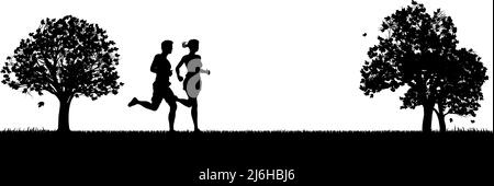 Silhouette Runners jogging ou course dans le parc Illustration de Vecteur