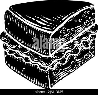 Gâteau Eponge Slice Jam Cream Woodcut dessin Illustration de Vecteur