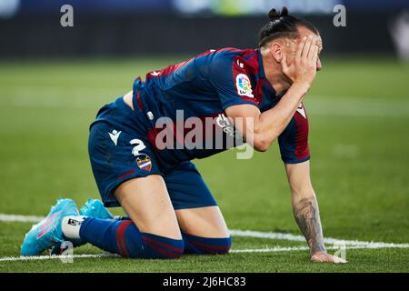 21th avril 2022; Estadio Ciutat de Valencia, Valencia, Espagne; la Liga Santander, Levante UD contre Sevilla FC; Francisco Javier Hidalgo fils de Levante Banque D'Images