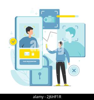 Identification biométrique ou vecteur de lecture de reconnaissance faciale Illustration de Vecteur