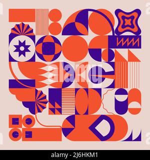 Art décoratif inspiré du mouvement du milieu du siècle, avec des formes géométriques abstraites et des formes audacieuses. Graphiques numériques pour poster, couverture, art, rp Illustration de Vecteur