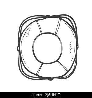 Cercle de ligne de vie avec corde isolée sur fond blanc. Gilet de sauvetage à rayures pour sauver la vie dans l'océan ou pour les personnes qui ne peuvent pas nager. Illustration de Vecteur