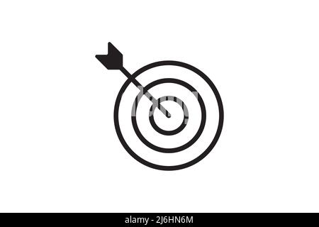 Flèche dans l'icône cible. Symbole de stratégie réussite. Illustration vectorielle couleur noir et blanc. Illustration de Vecteur