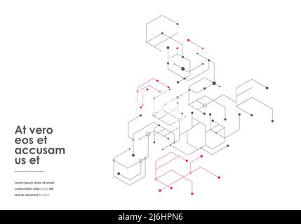 Schéma de réseau scientifique, lignes de connexion et points sur un fond simple. Illustration de Vecteur