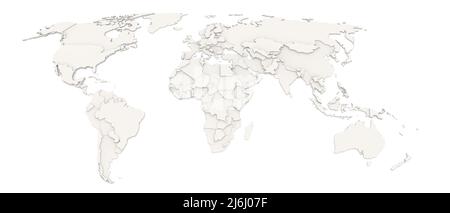 3D relief de la carte du monde avec différentes hauteurs des pays en blanc sur fond lumineux Banque D'Images