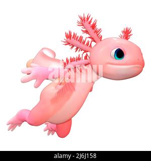 3D rendu d'un joli toon rose axolotl isolé sur fond blanc Banque D'Images