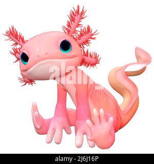 3D rendu d'un joli toon rose axolotl isolé sur fond blanc Banque D'Images