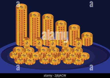 Un tas de bitcoins. Avec fond bleu foncé Illustration de Vecteur