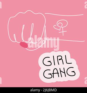 Vecteur féministe avec fille poing de puissance et de lettering FILLE GANG. La liberté des femmes et s'unissent dans un seul art pour la Journée internationale de la femme Illustration de Vecteur