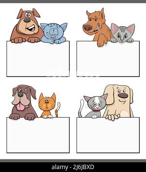 Illustration de chiens et de chats avec cartes vierges ou modèle de carte graphique ensemble de conception Illustration de Vecteur