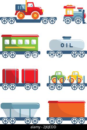 Différents types de jouets transport ferroviaire sur fond blanc. Vector illustration Illustration de Vecteur