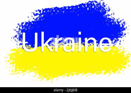 Drapeau de l'Ukraine représentant un ciel bleu paisible avec des nuages blancs et un champ semé. Agression militaire de la Russie contre l'Ukraine. La guerre, pas de guerre en Ukraine Banque D'Images