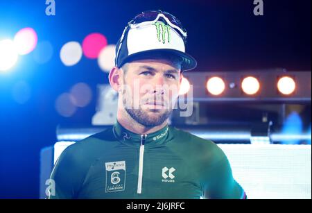 Photo du dossier datée du 27-10-2019 de Mark Cavendish, de Grande-Bretagne, qui a été confirmé à la tête de l'équipe de vinyle QuickStep-Alpha au Giro d'Italia à partir de vendredi dans un mouvement qui suggère qu'il pourrait manquer le Tour de France de cet été. Date de publication : lundi 2 mai 2022. Banque D'Images