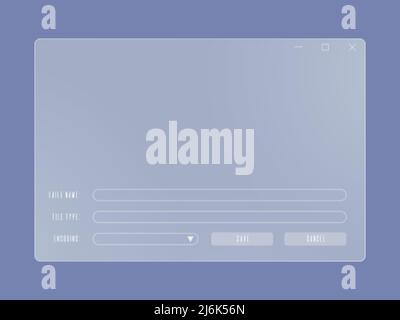 Fenêtre de l'explorateur de fichiers système en verre dépoli transparent. Cadre en plastique du gestionnaire de fichiers Illustration de Vecteur