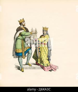 Frankish King and Queen, France, 10th Century, Illustration, The History of Costume, Braun & Schneider, Munich, Allemagne, 1861-1880 Banque D'Images