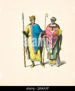 Henry II, évêque Frankish, 12th siècle, Illustration, l'histoire du costume, Braun & Schneider, Munich, Allemagne, 1861-1880 Banque D'Images