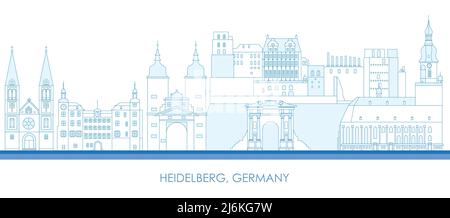 Frontières Panorama par Skyline de la ville de Heidelberg, Allemagne - illustration vectorielle Illustration de Vecteur