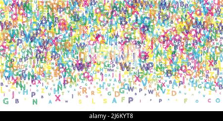 Chute de lettres de langue anglaise. Mots volants de l'alphabet latin, tracés à la main et lumineux. Concept d'étude des langues étrangères. Une bannière éblouissante pour la rentrée des classes Illustration de Vecteur