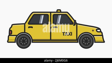 voiture de taxi jaune style dessin animé vue latérale vecteur isolé illustration plate Illustration de Vecteur